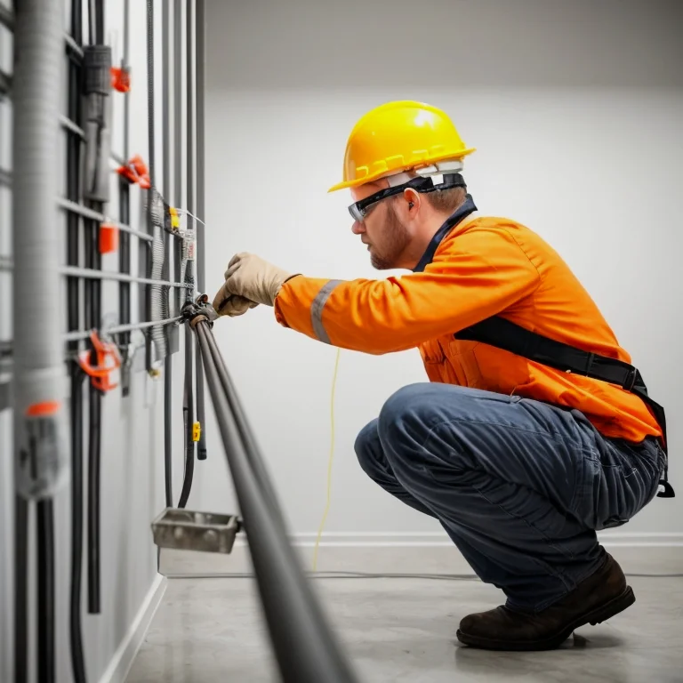 Técnico avaliando instalação de cabos elétricos